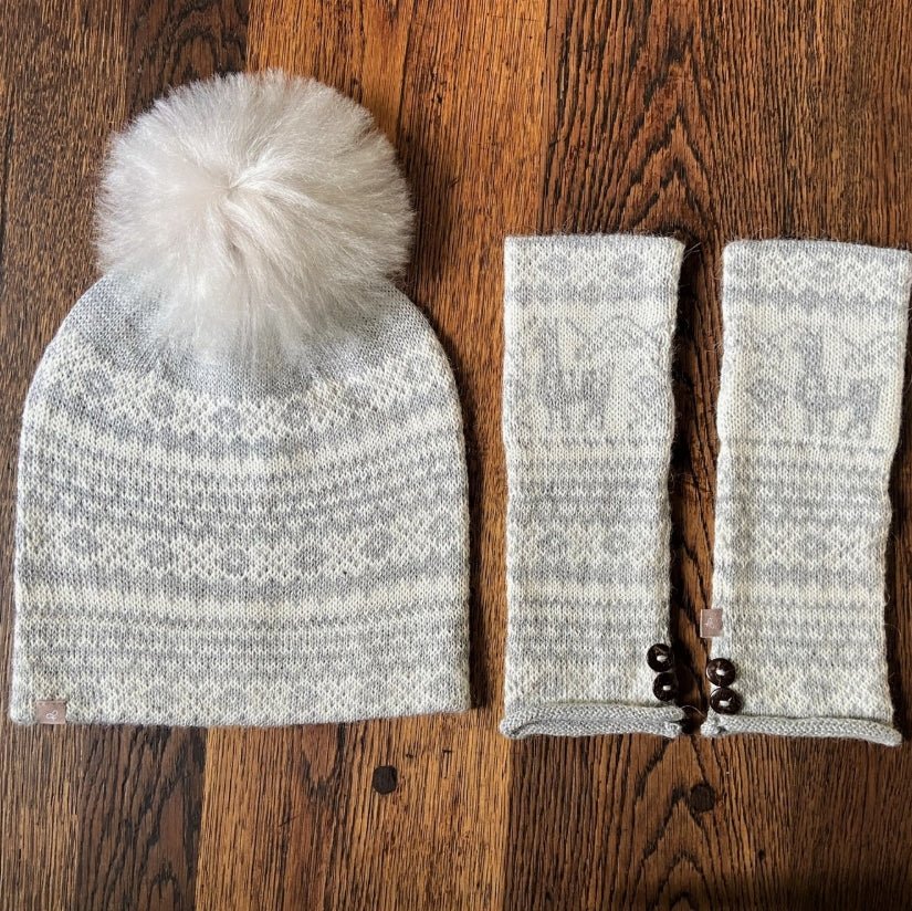 Alpaca Fair Isle Pom Pom Hat - Silver by Samantha Holmes