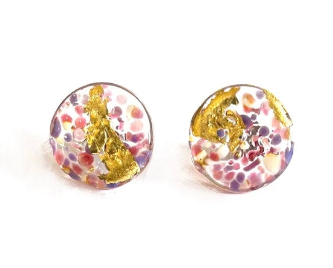 Flat Midi Glass Stud Earrings Handmade in Scotland by Helen Chalmers