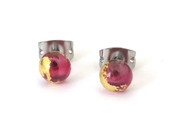 Mini Glass Stud Earrings with 24ct Gold Leaf Handmade by Helen Chalmers