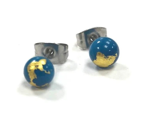Mini Glass Stud Earrings with 24ct Gold Leaf Handmade by Helen Chalmers