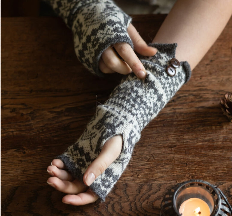Alpaca Fair Isle Fingerless Gloves by Samantha Holmes