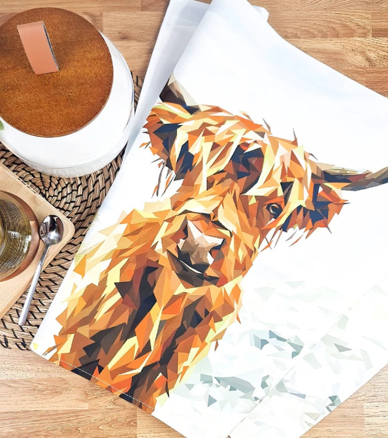 NEW Highland Cow Tea Towel Illustrated by Louise Jennifer Design