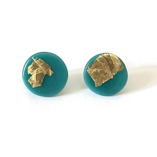 Gold Button Glass Studs Handmade by Helen Chalmers Jewellery