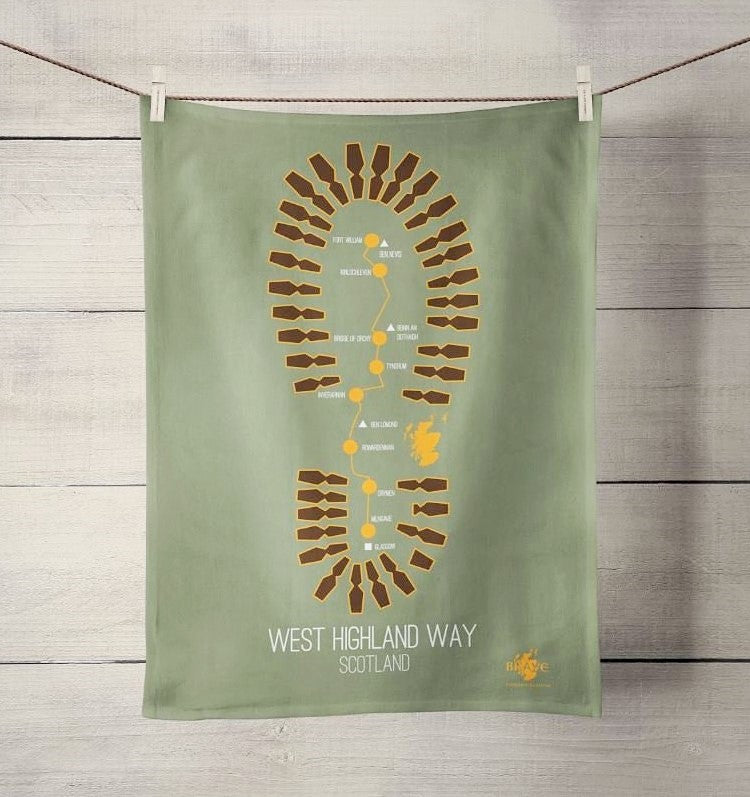 West Highland Way Boot Tea Towel designed by Brave Scottish Gifts