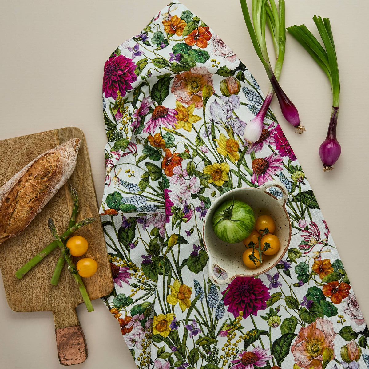 Bountiful Blooms - Tea Towel - Ivory, designed by Catherine Lewis