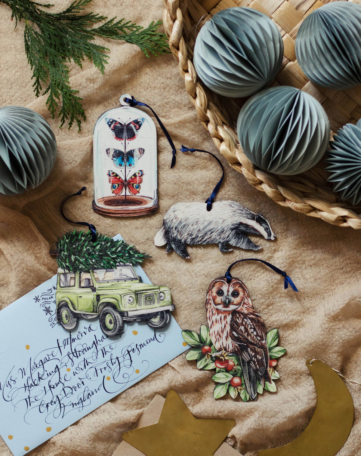 Owl Sustainable Wooden Watercolour Christmas Ornament  by Sophie Brabbins