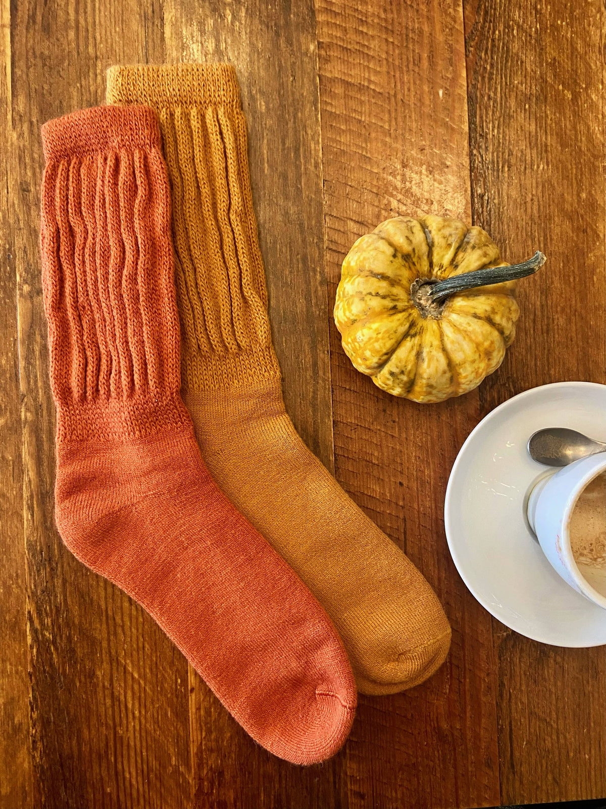 NEW Alpaca Rib Cushion Socks - Cosy Amber & Pumpkin