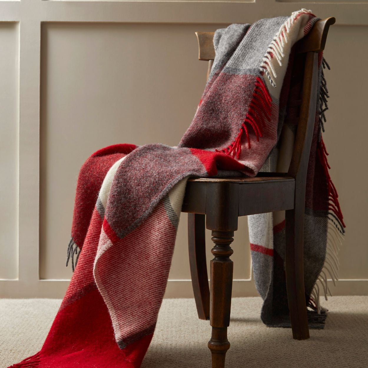 Block Check Red & Slate Knee Blanket - Pure New Wool Made in the UK by Tweedmill