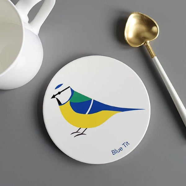 Blue Tit Ceramic Coaster by Blue Ranchu Designs