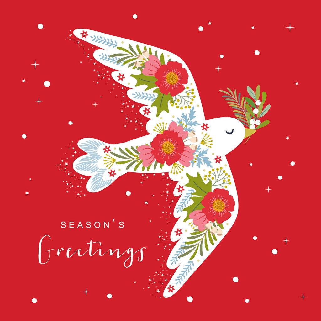 Season's Greetings Floral Dove Christmas Card by Klara Hawkins
