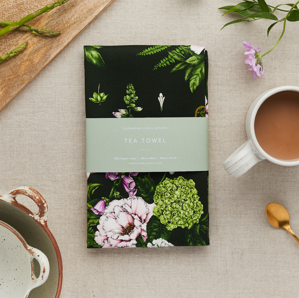 Summer Garden - Tea Towel - Dark Green