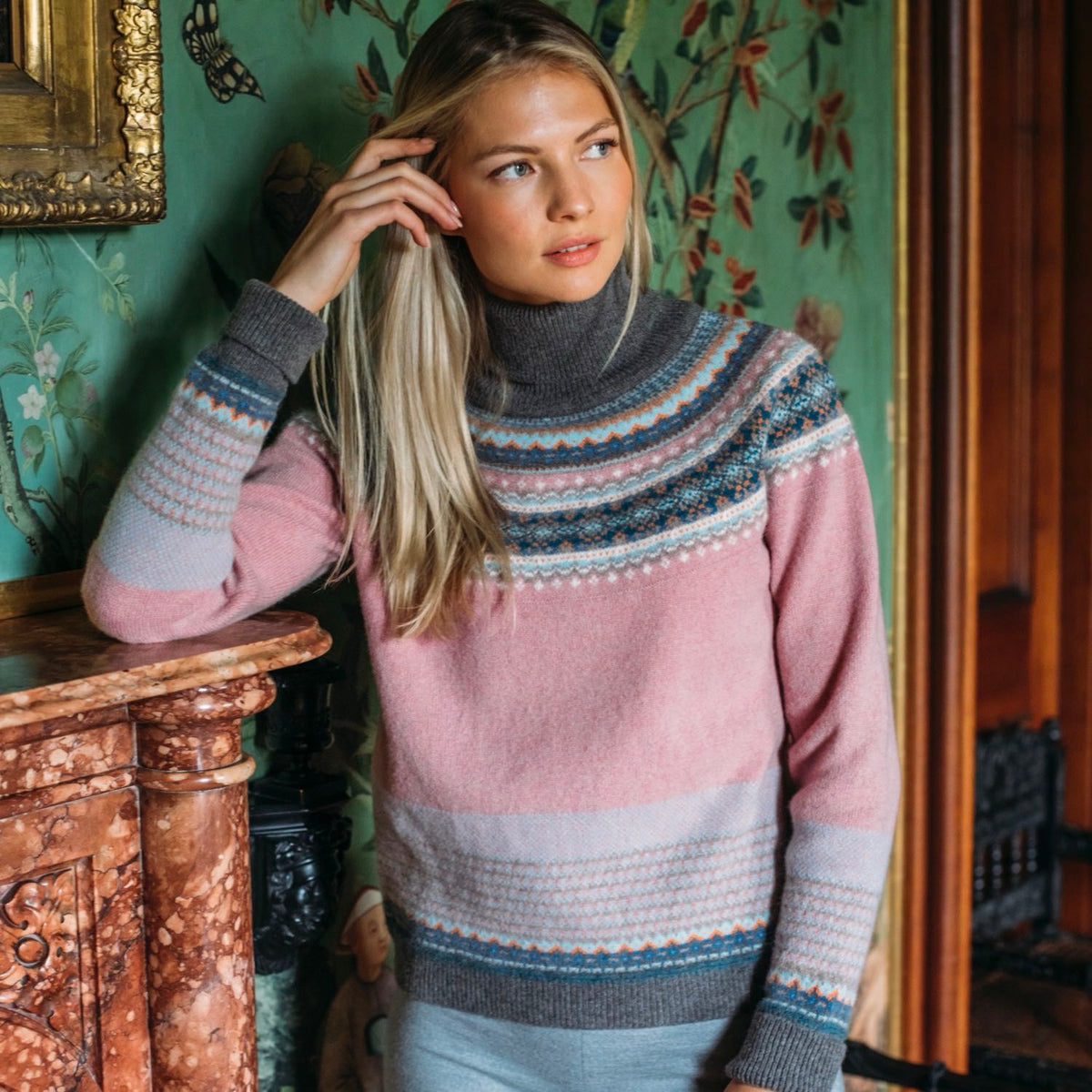 Alpine Roll Neck Sweater 'VINTAGE PINK'  96% Merino Lambswool / 4% Angora designed by ERIBÉ Knitwear
