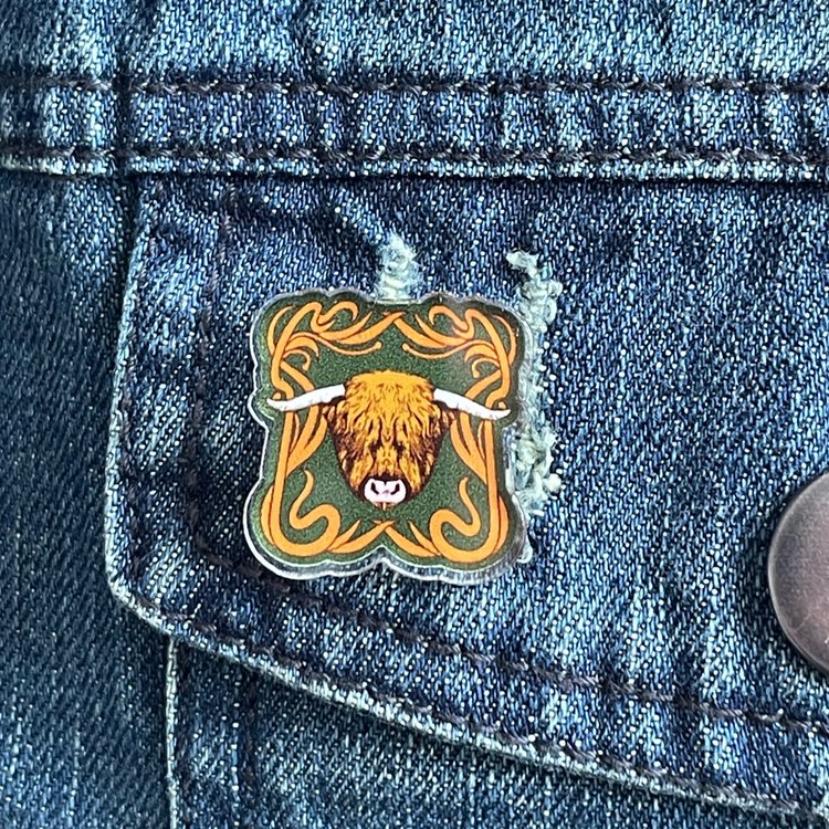 Highland Cow Pin Badge by Brave Scottish Gifts