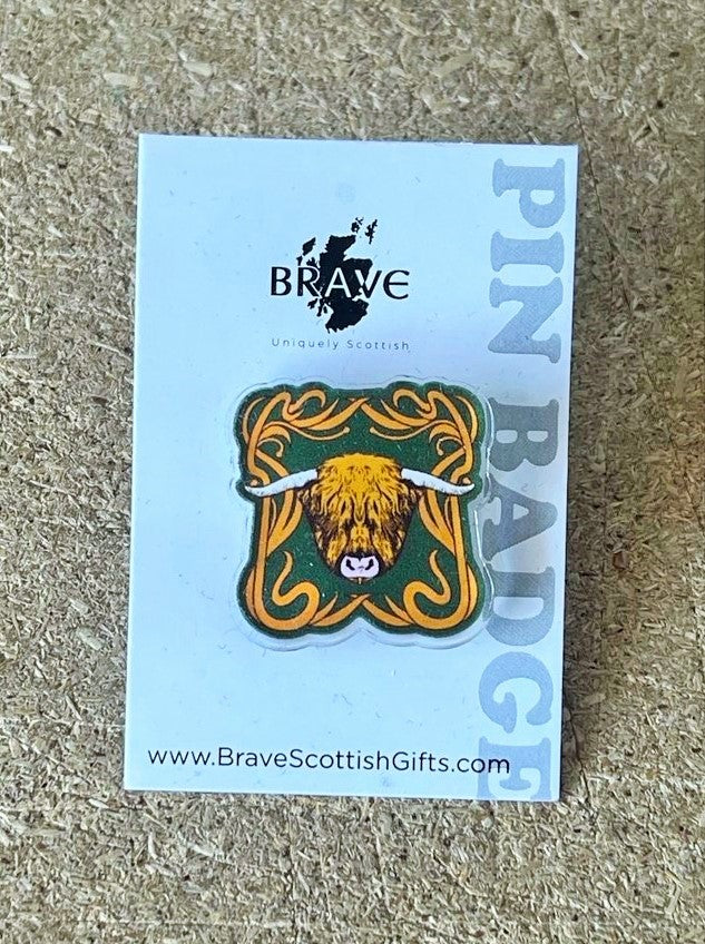 Highland Cow Pin Badge by Brave Scottish Gifts