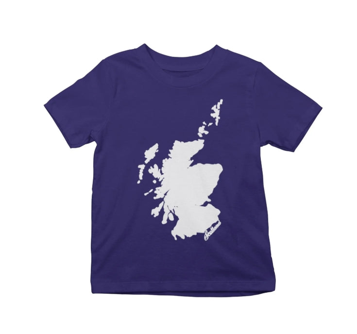 *Scotland Map - Navy Kids Scottish T-Shirt designed by Brave Scottish Gifts