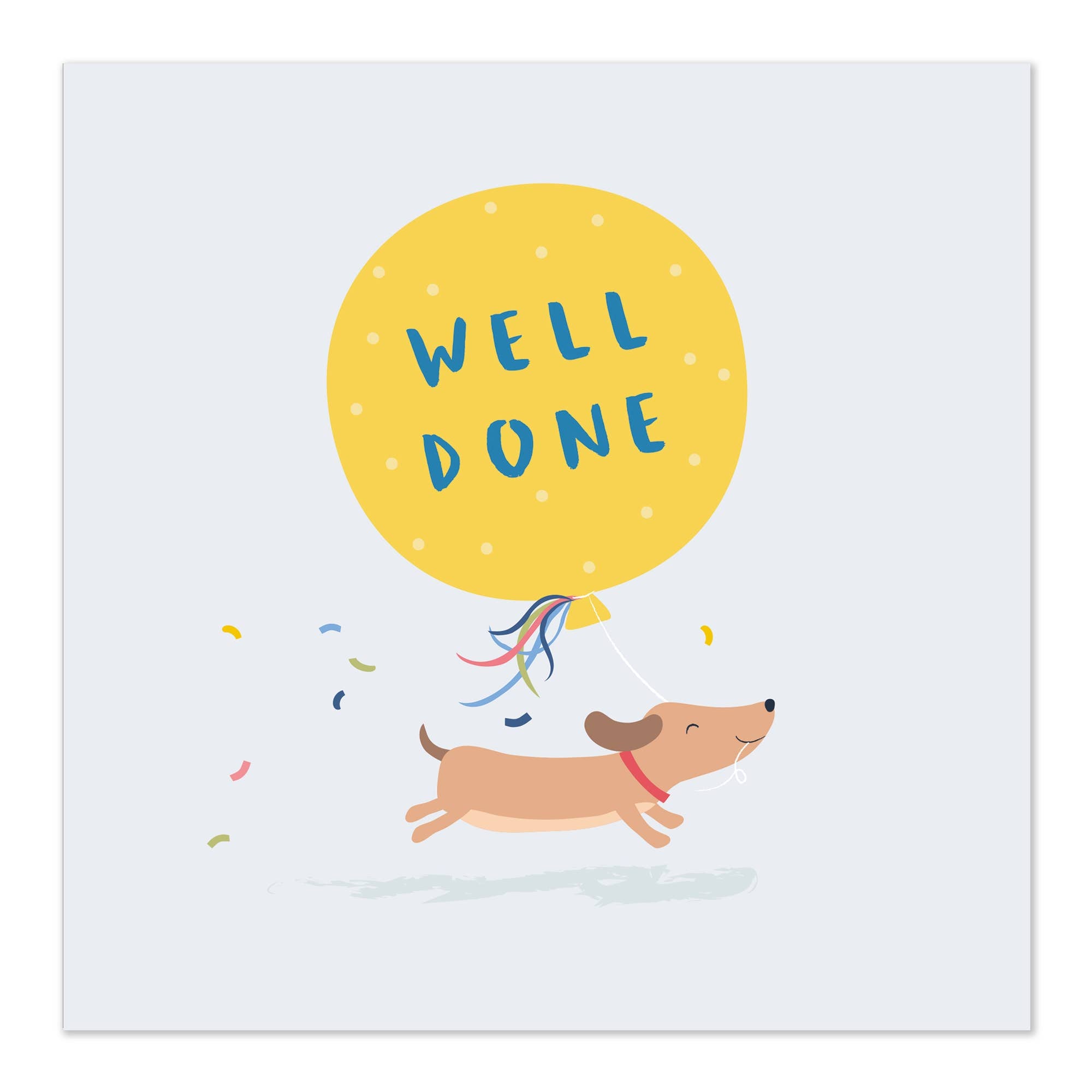 Well Done Card Happy Dog Running with Balloon by Klara Hawkins