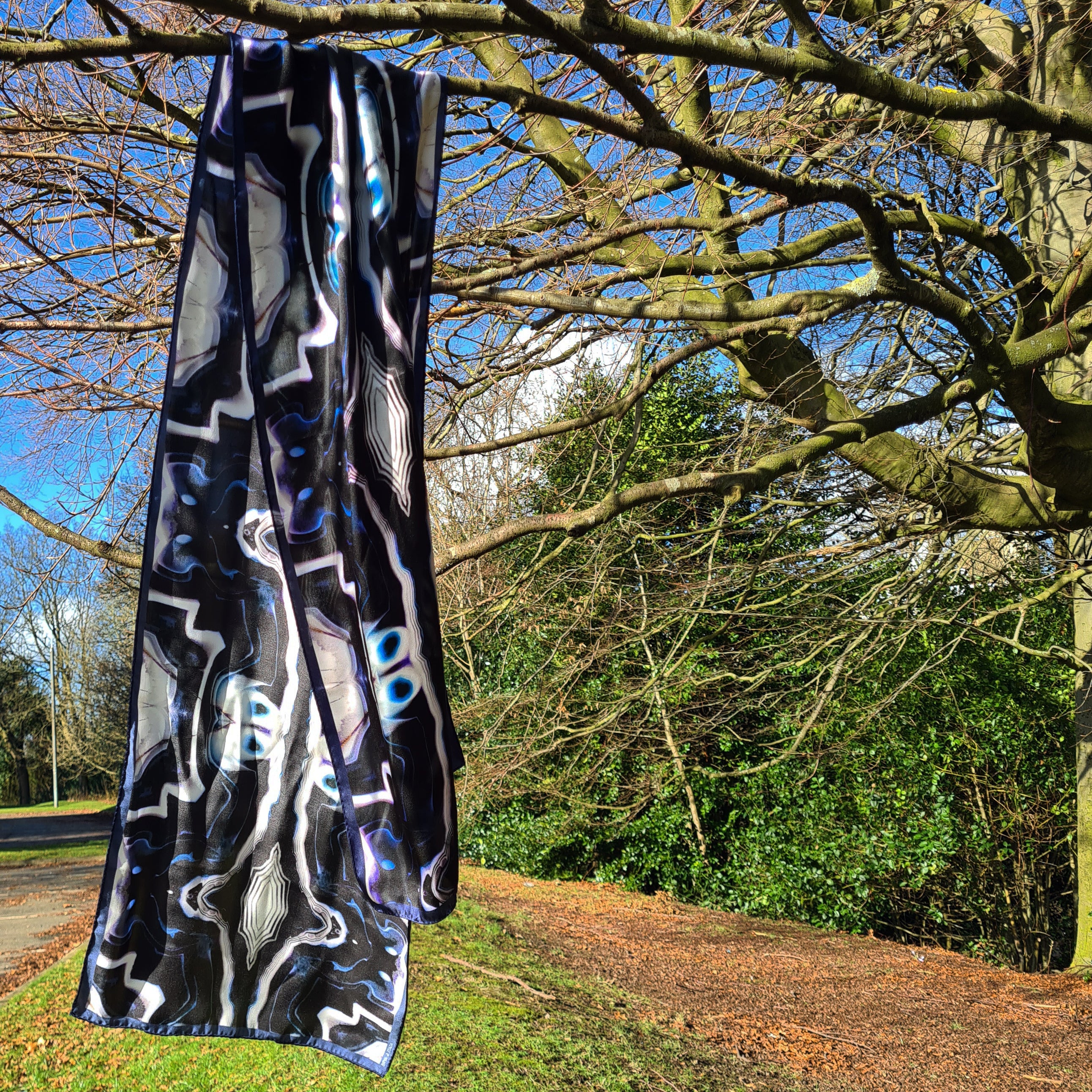 'Agate & Ayre' Long Silk Scarf FELSIC - 100% Silk Satin Scarf  40cm x 180 cm