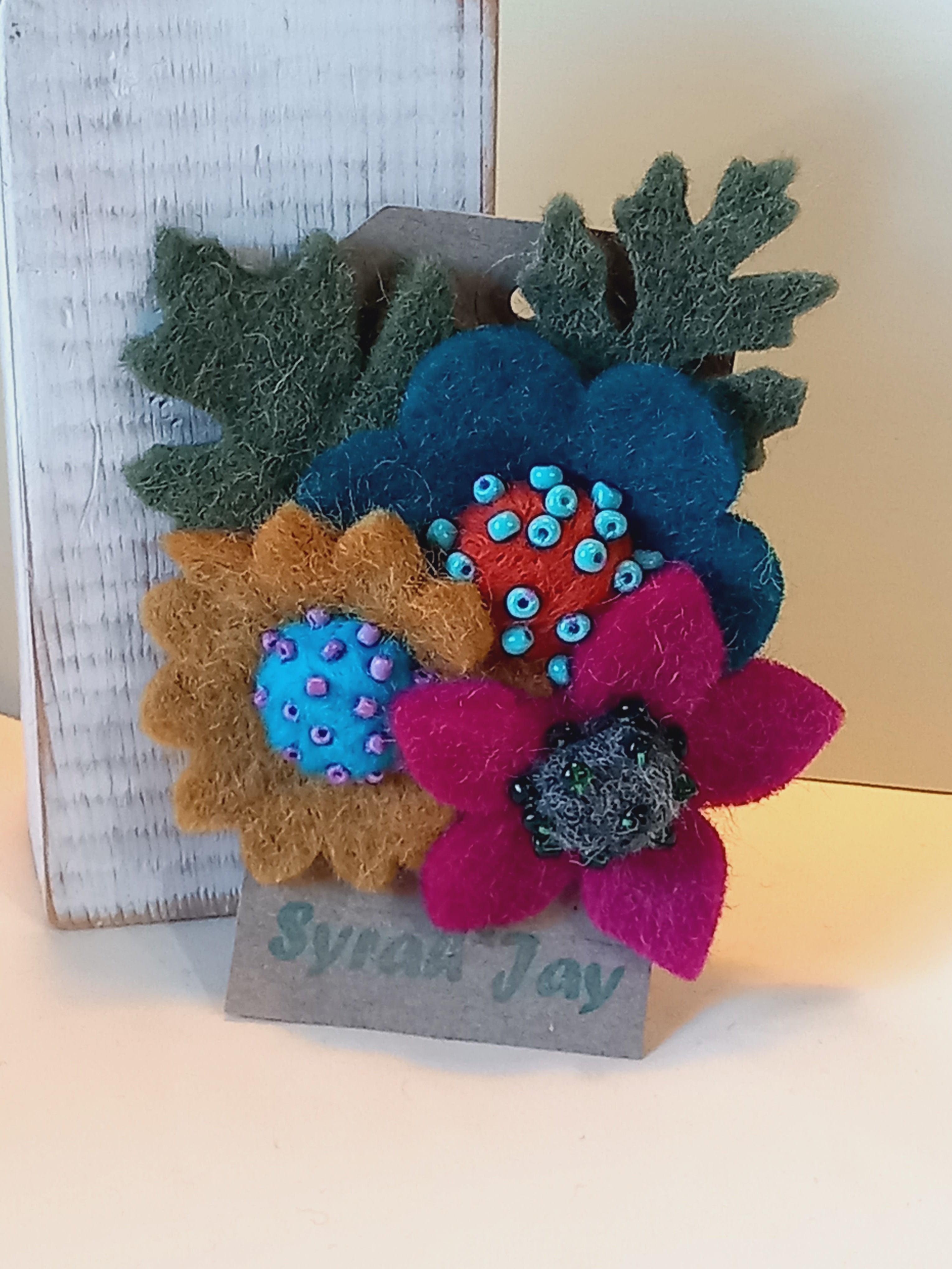 Triple Felt Flower Corsage Handmade by Syrah Jay