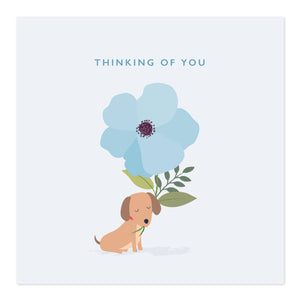 Thinking Of You Greetings Card - Little Dog with Flower