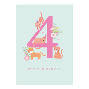 Happy Birthday - Age 4 Cats Card