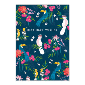 Birthday Wishes Tropical Birds Patterned Card