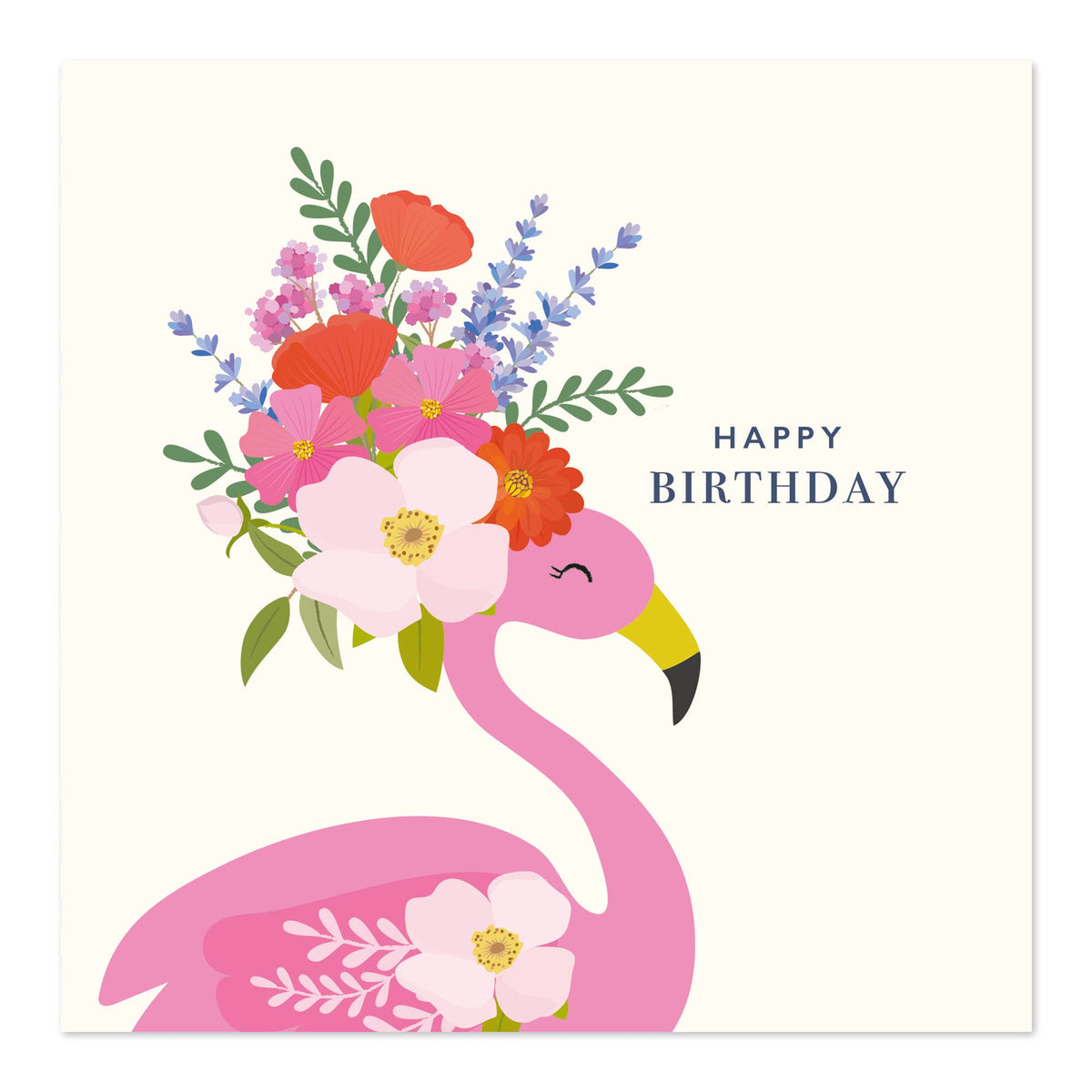 Happy Birthday - Pink Flamingo Floral Card