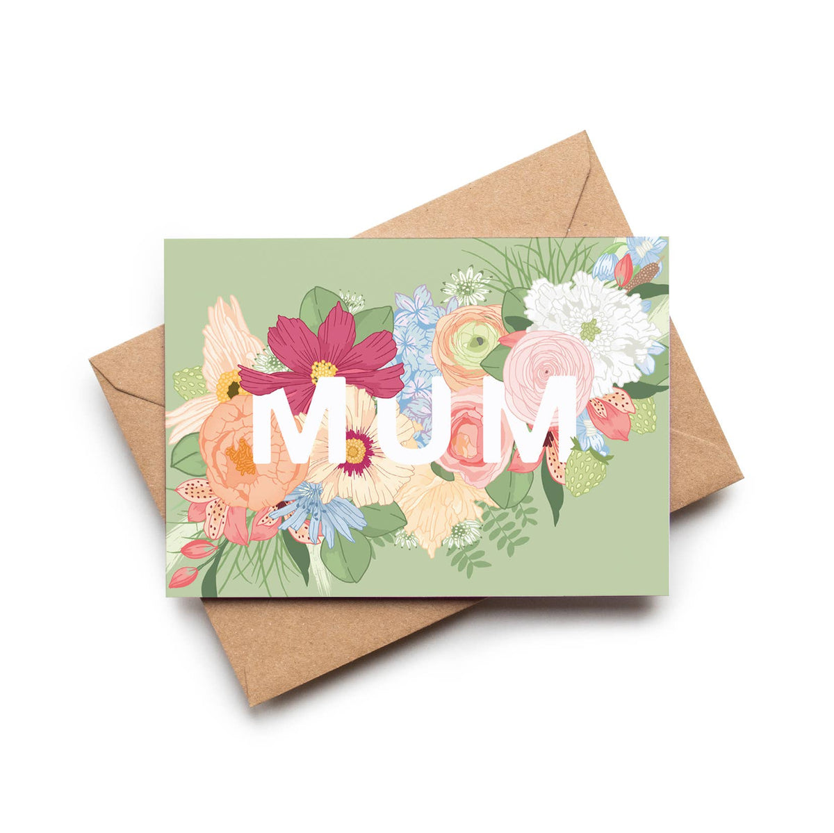 'MUM' Pink Peach Blue & Green Floral Mother's Day Card