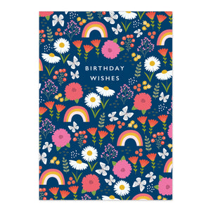 Birthday Wishes / Floral and Rainbow Birthday Card