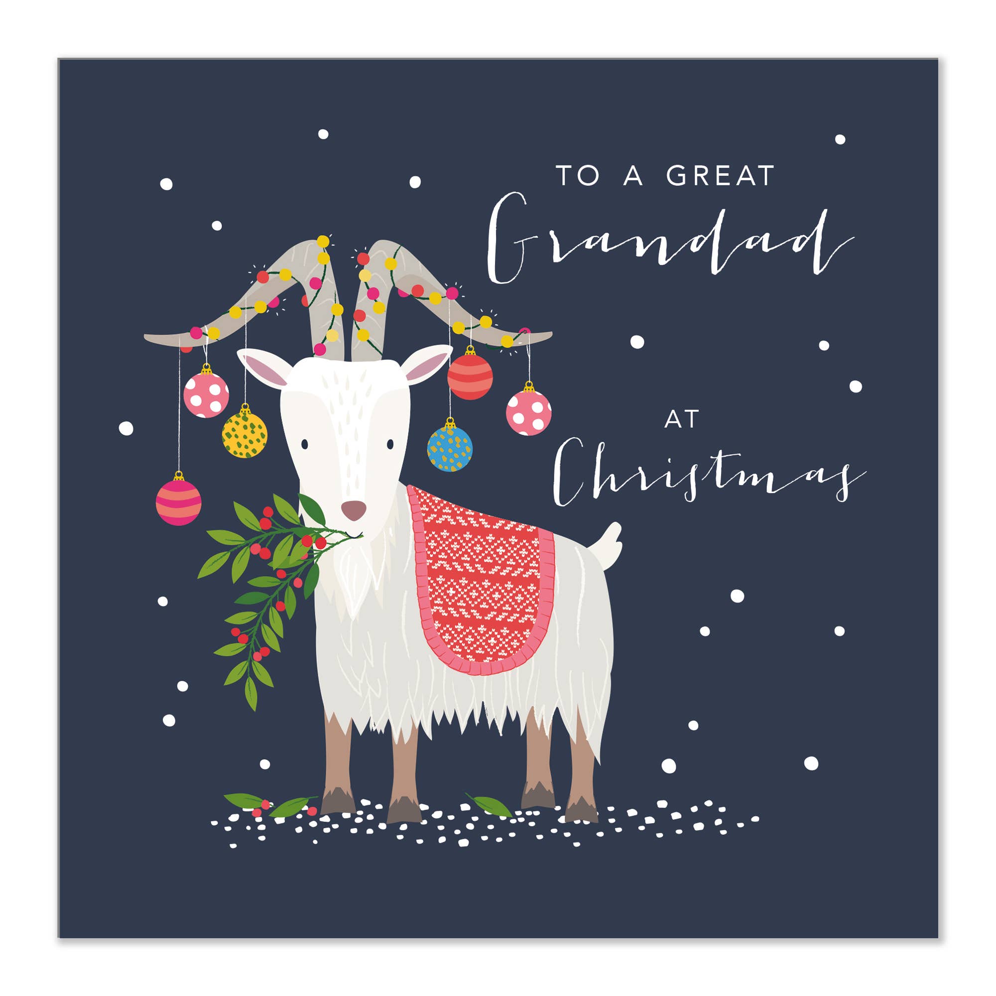 GRANDAD Christmas Card - Goat with Baubles by Klara Hawkins
