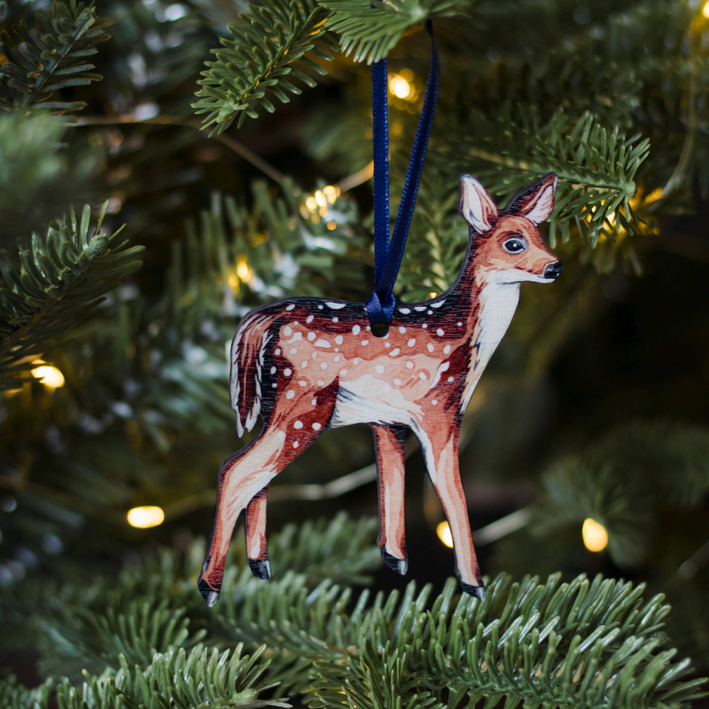 Deer Sustainable Wooden Watercolour Christmas Ornament