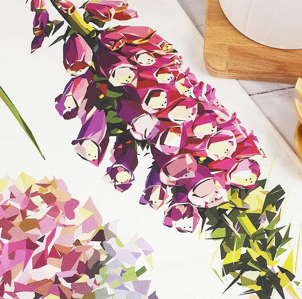 Garden Flowers Tea Towel Illustrated by Louise Jennifer Design