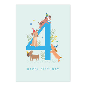 Happy Birthday - Age 4 Dogs Card