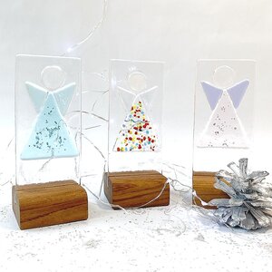 Angel on Wood, Handmade by Gill Chesnutt Artisan Glass
