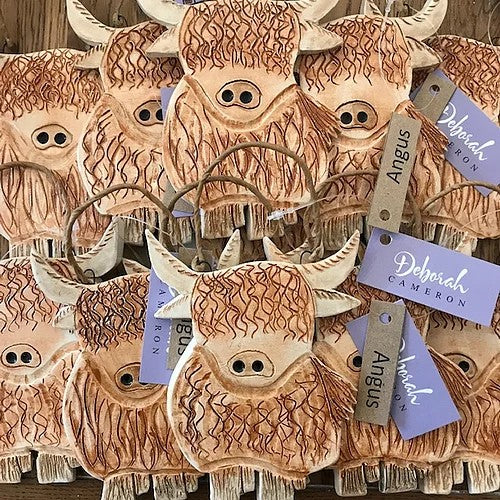 Angus Highland Cow Ceramic Hanging - Handmade by Deborah Cameron