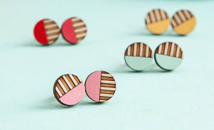 Birch Stripe Circle Stud Earrings Made in Scotland by Twiggd