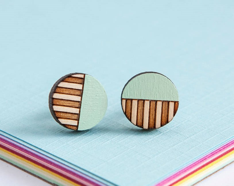 Birch Stripe Circle Stud Earrings Made in Scotland by Twiggd