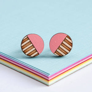 Birch Stripe Circle Stud Earrings Made in Scotland by Twiggd