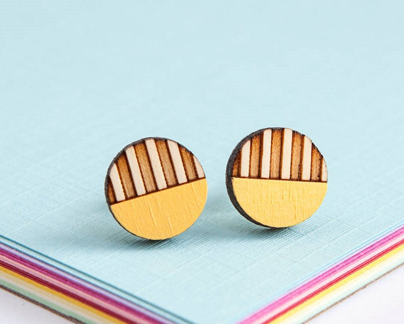 Birch Stripe Circle Stud Earrings Made in Scotland by Twiggd