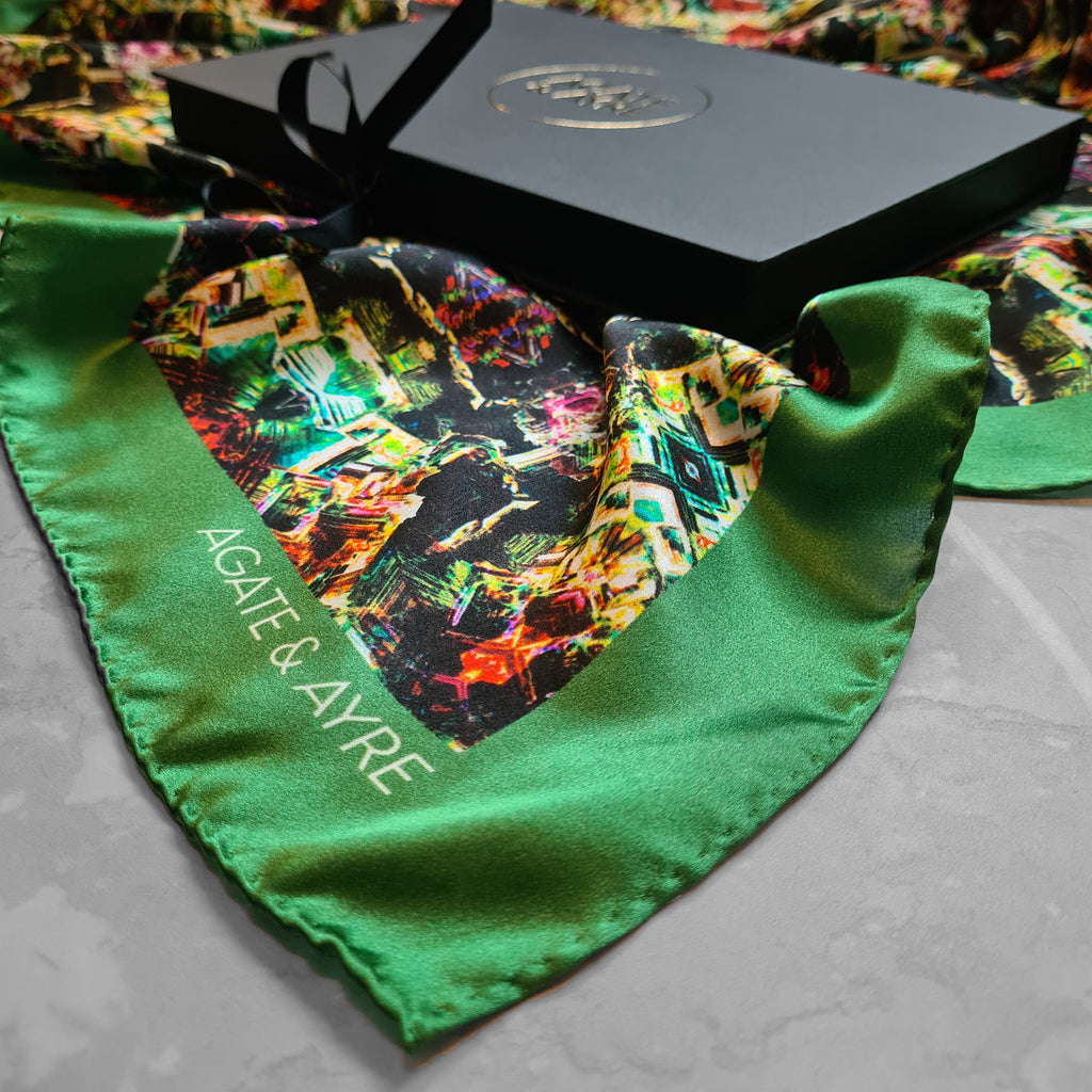 Large Square BISMUTH - 100% Silk Satin Scarf - 90cm x 90cm by Agate & Ayre