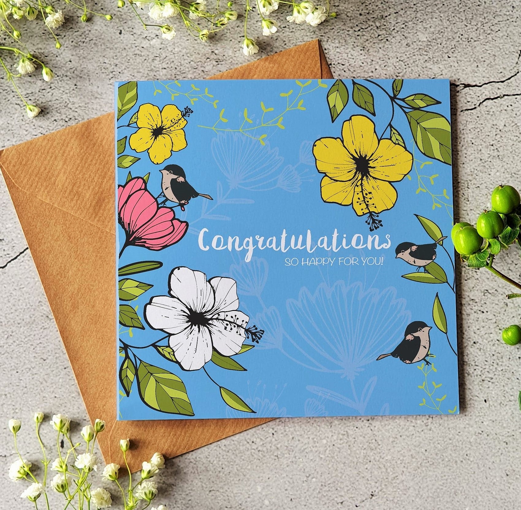 Congratulations - So Happy For You Card (Blue) designed by Ilana Ewing