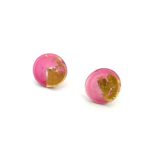 Gold Button Glass Studs Handmade by Helen Chalmers Jewellery