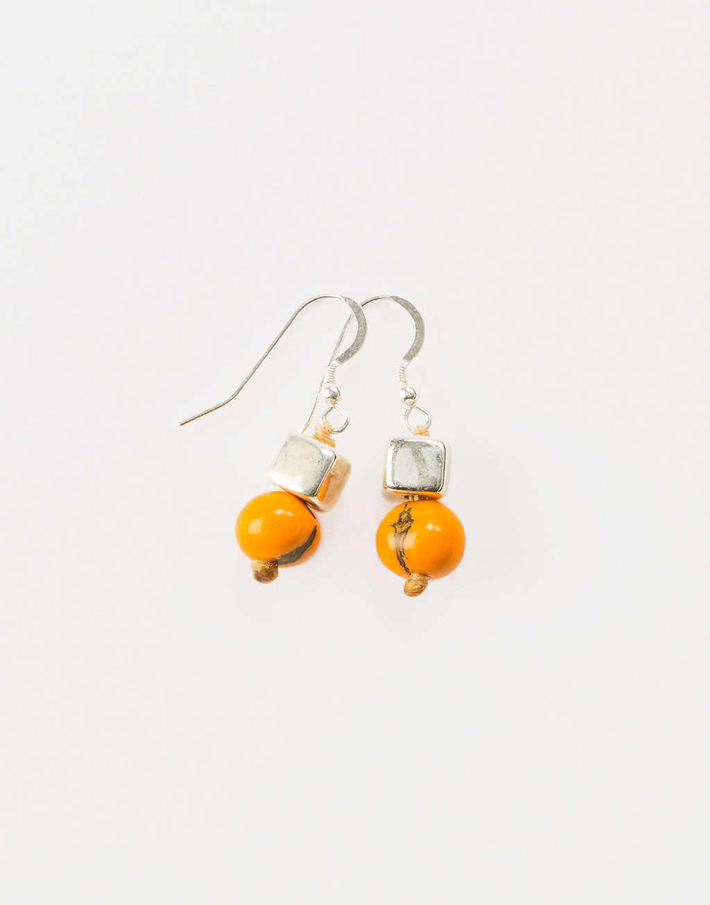 Pretty Pink Acai Seed / Silver Ceramic Cube Earrings