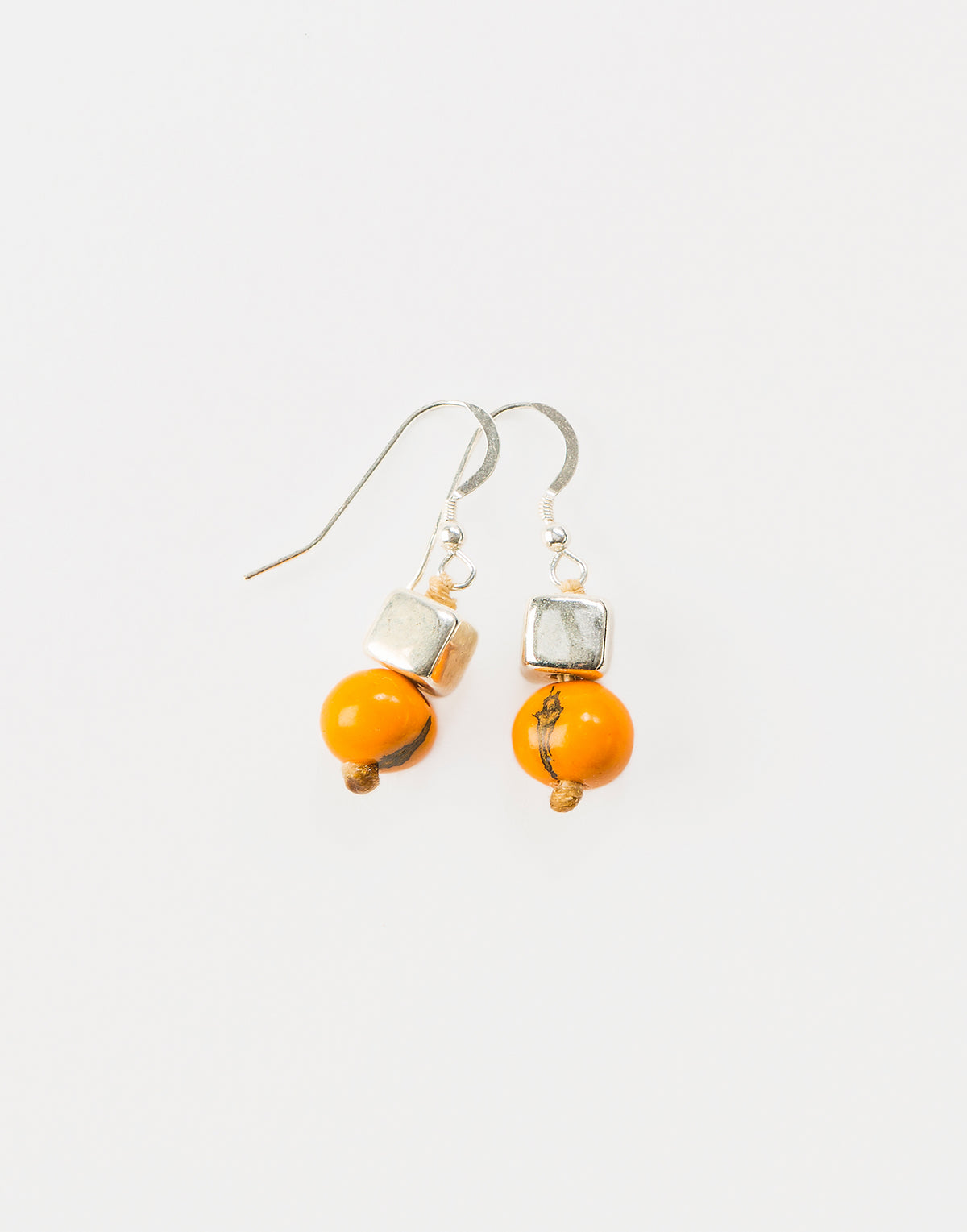 Pretty Pink Acai Seed / Silver Ceramic Cube Earrings