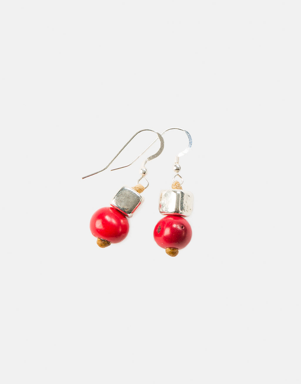 Pretty Pink Acai Seed / Silver Ceramic Cube Earrings