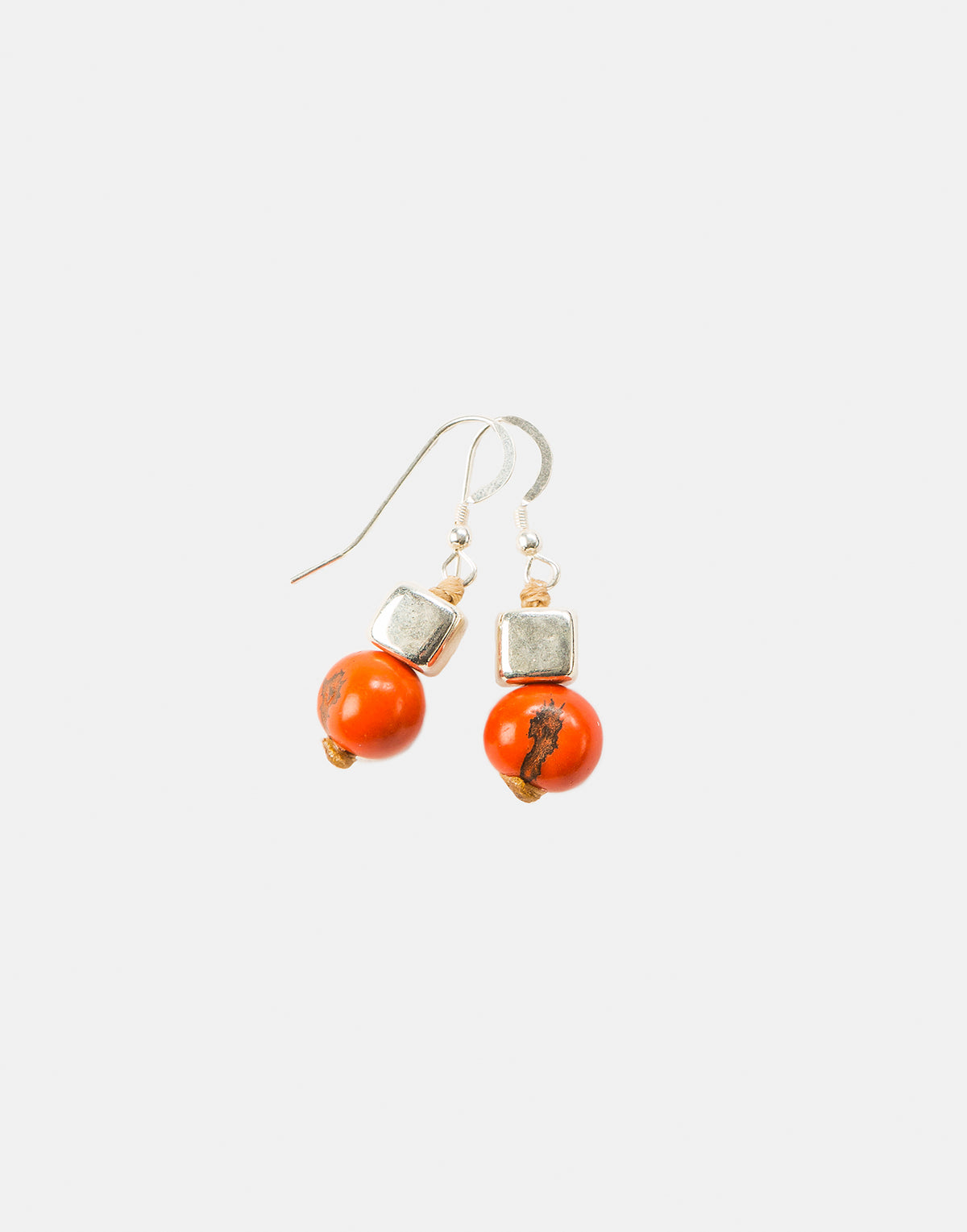 Pretty Pink Acai Seed / Silver Ceramic Cube Earrings