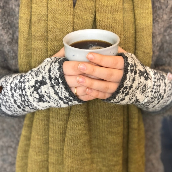 Alpaca Fair Isle Fingerless Gloves by Samantha Holmes