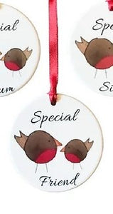 'Friend' Ceramic Hanging Robin Decoration by Deborah Cameron