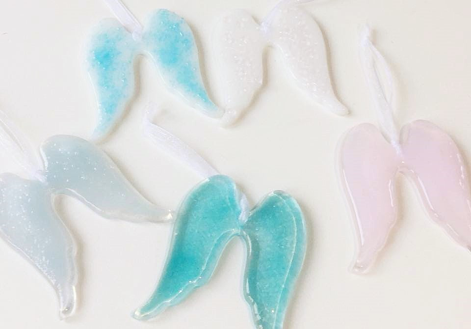 Angel Wings Glass Decoration Handmade by Gill Chesnutt