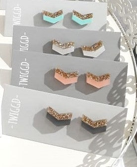 Glitter Arrow studs Made in Scotland by Twiggd