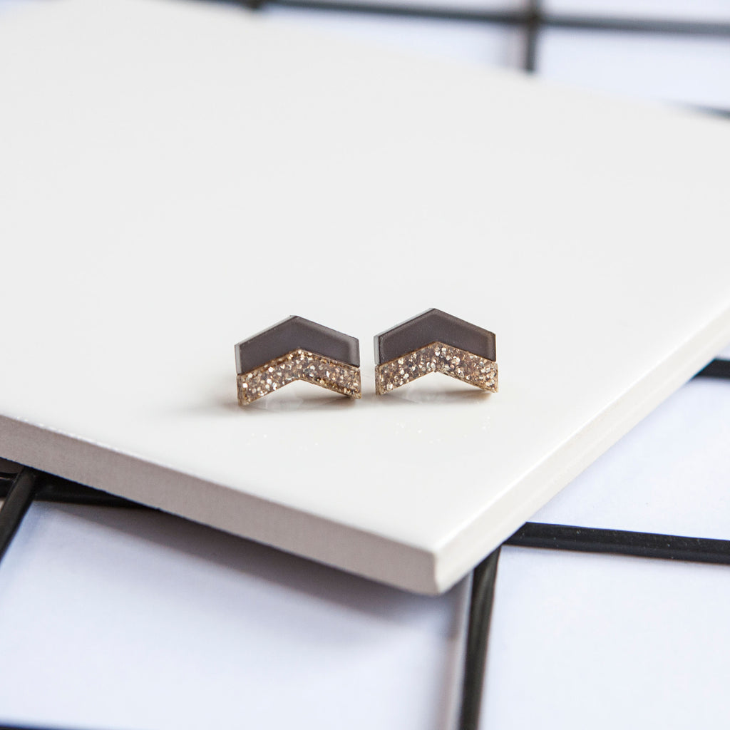 Glitter Arrow studs Made in Scotland by Twiggd
